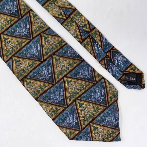 ELECTRIC NECKWEAR POWER SILK TIE BLUE GOLD FLORAL TRIANGLES WOVEN 4" X 60" - Picture 1 of 4